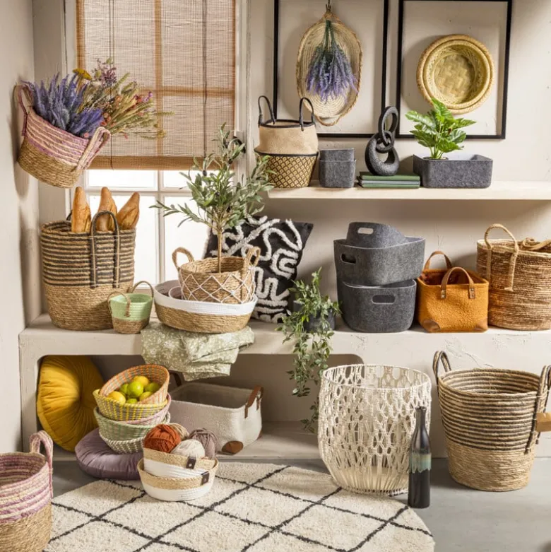 Badkamer mandjes jute - set van 3