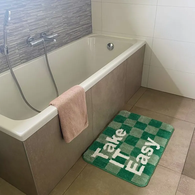 Badmat Take it Easy - groen/wit - 50x70 cm