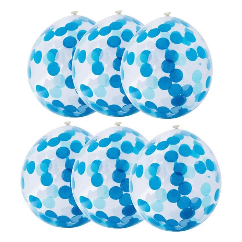 Ballon confetti - blauw/wit - set van 6