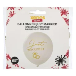 Ballonnen just married - wit/goudkleurig - set van 6