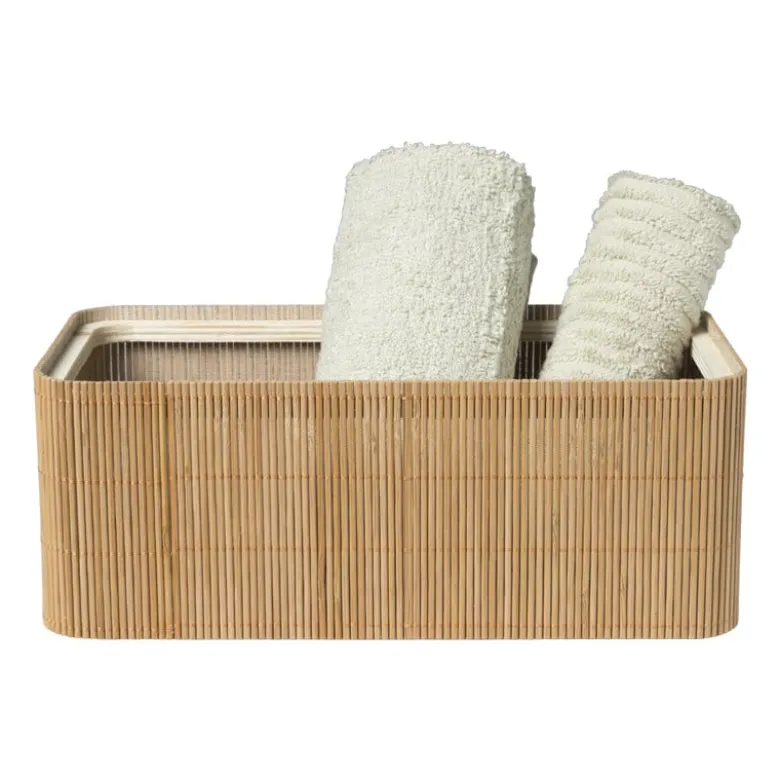 Bamboe kistje met deksel Jesse - 10x27x15.5 cm - naturel