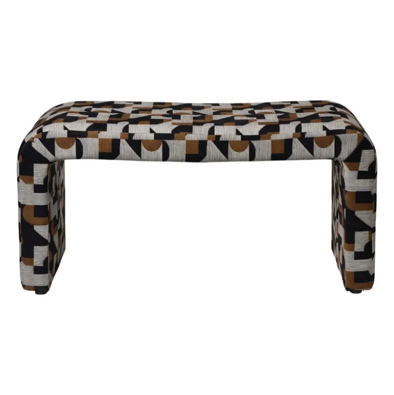 Bankje grafisch - zwart/beige - 49x100x36 cm