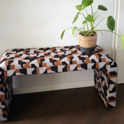 Bankje grafisch - zwart/beige - 49x100x36 cm