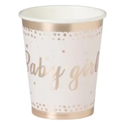 Bekers baby girl - papier - roze/goud - set van 8