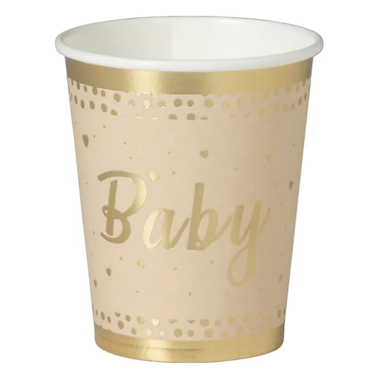 Bekers baby - papier - bruin/goud - set van 8