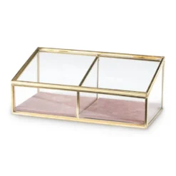 Bijouxdoos - 2- vaks - goud/roze - 18x9,5x7 cm