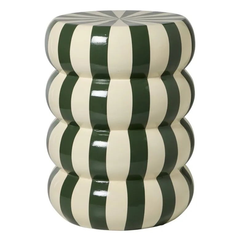 Bijzettafel bubbles stripes - beige/groen - ø35x45 cm