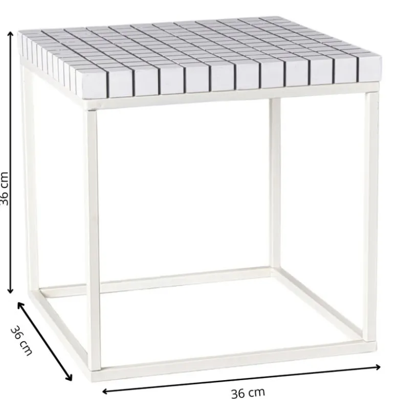Bijzettafel checks met metalen frame - wit - 36x36x36 cm