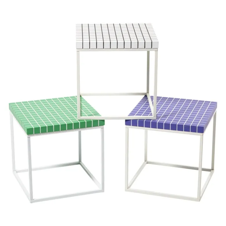 Bijzettafel checks met metalen frame - groen - 36x36x36 cm