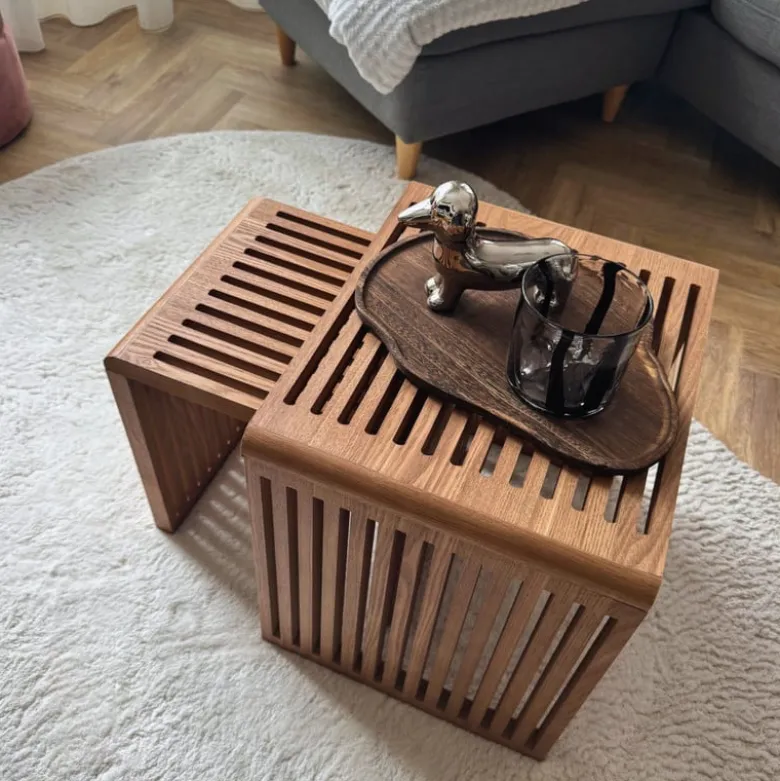 Bijzettafel Japandi groot - bruin - 40x42x35 cm