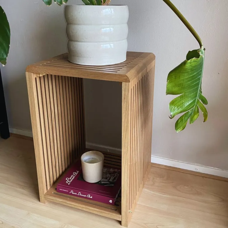 Bijzettafel Japandi hoog - bruin - 60x39x39 cm