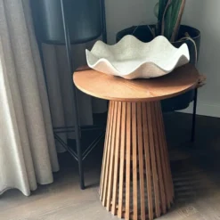 Bijzettafel Japandi rond - bruin - ø40x50 cm