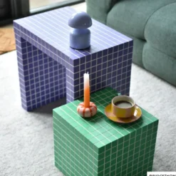 Bijzettafel kubus checks - groen - 30x30x30 cm