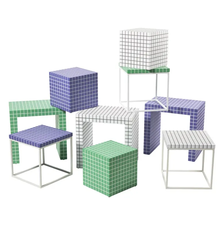 Bijzettafel kubus checks - paars - 30x30x30 cm