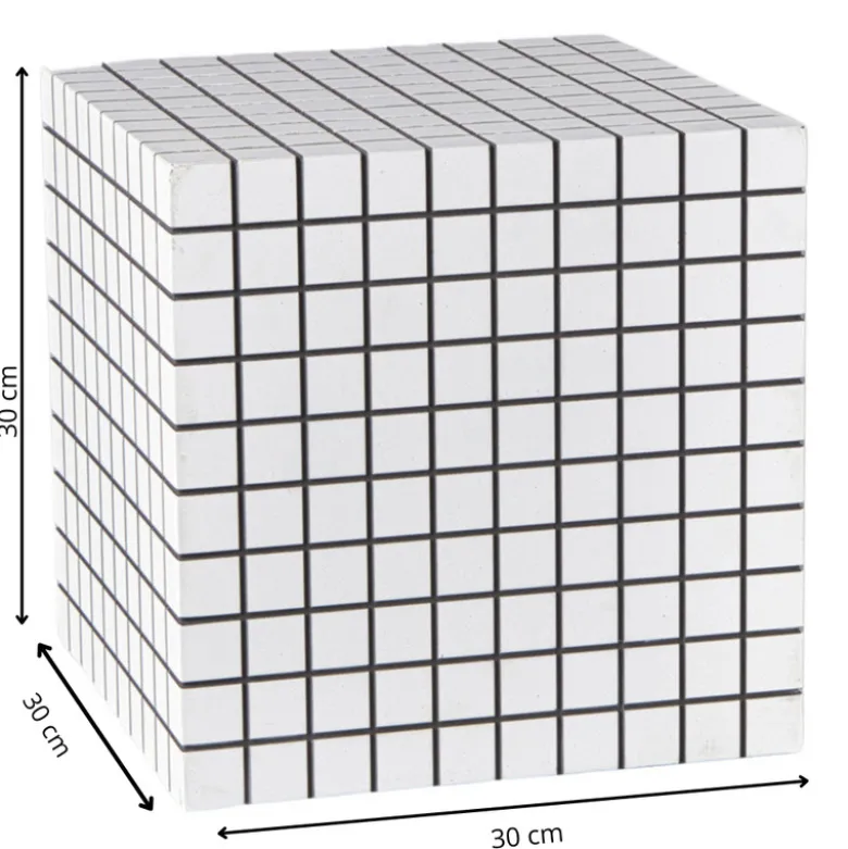 Bijzettafel kubus checks - wit - 30x30x30 cm