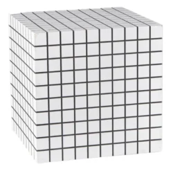 Bijzettafel kubus checks - wit - 30x30x30 cm