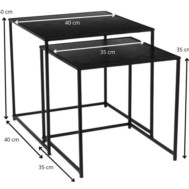 Bijzettafel Noah - zwart - set van 2