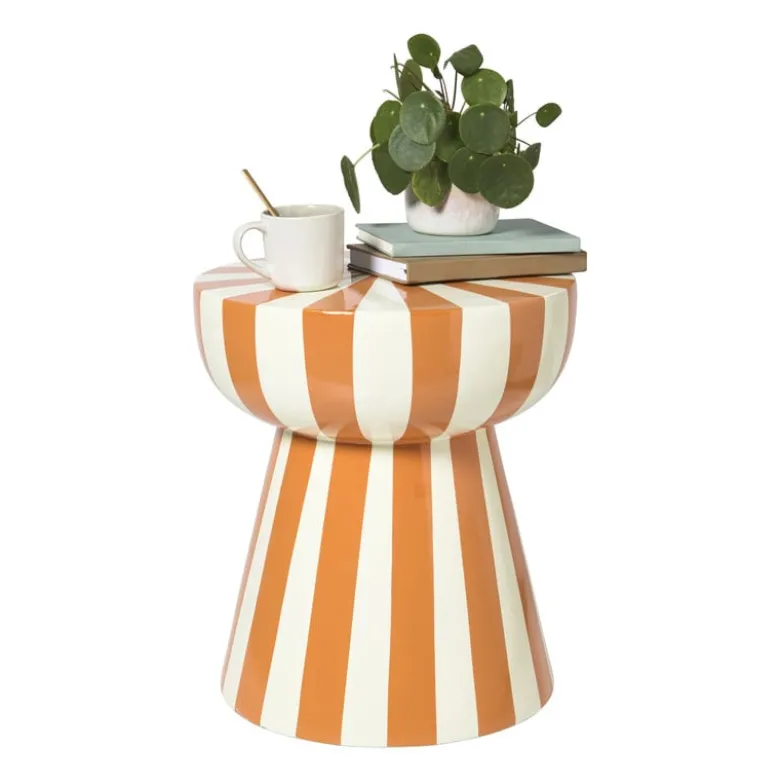 Bijzettafel stripes - beige/oranje - ø40x45 cm