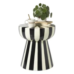 Bijzettafel stripes - beige/zwart - ø40x45 cm