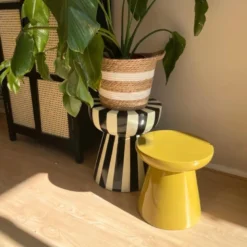 Bijzettafel stripes - beige/zwart - ø40x45 cm