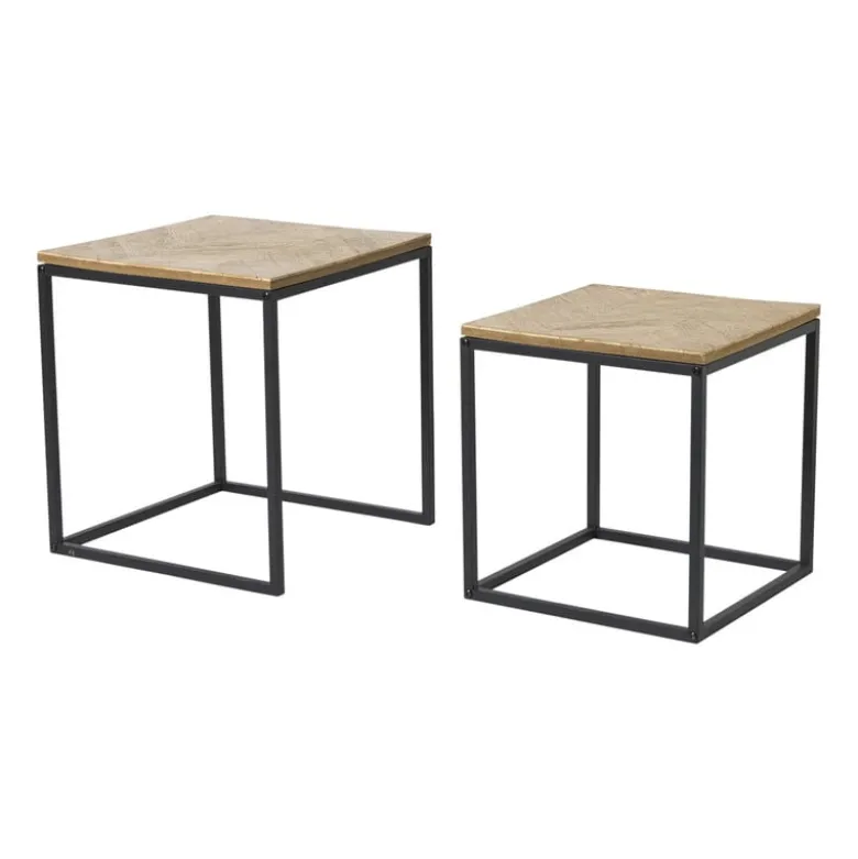 Bijzettafeltjes visgraat - bruin/zwart - set van 2