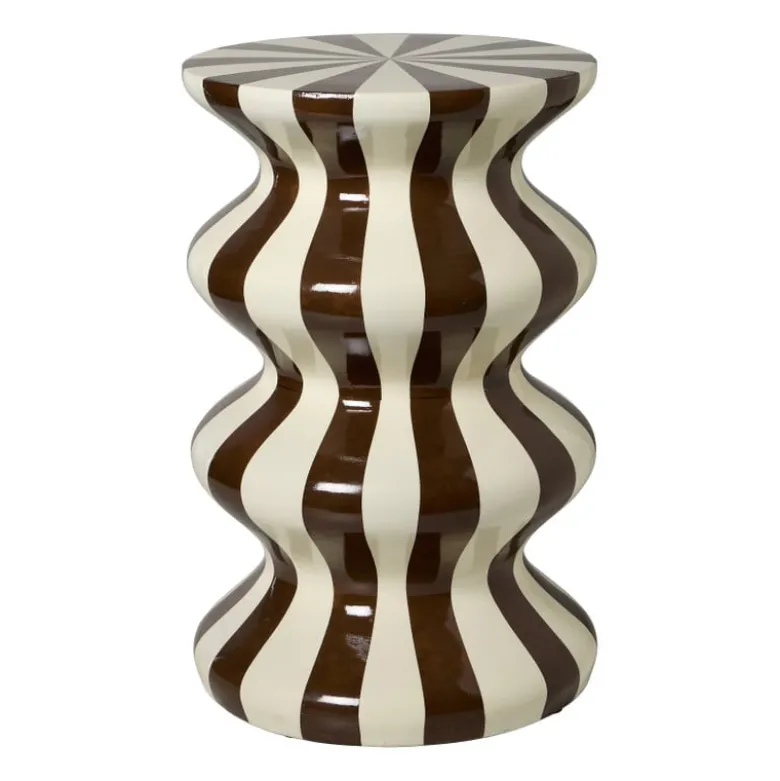 Bijzettafel waves stripes - beige/bruin - ø35x55 cm