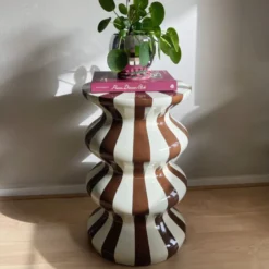 Bijzettafel waves stripes - beige/bruin - ø35x55 cm