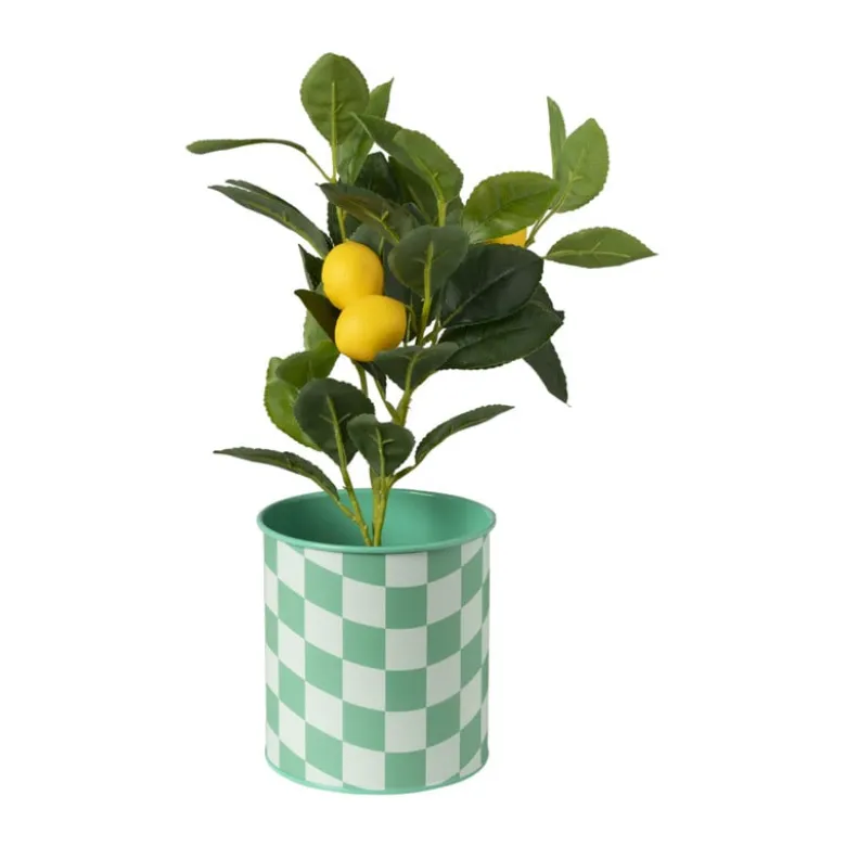 Bloempot geblokt groot - groen - ø13x14 cm