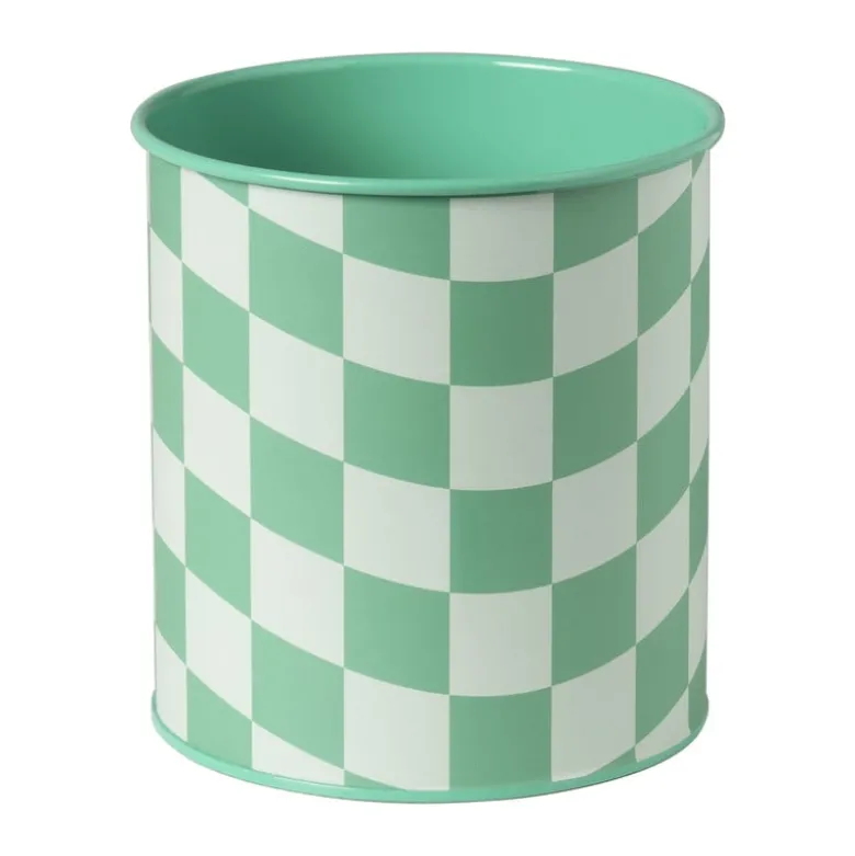 Bloempot geblokt klein - groen - ø12x13 cm