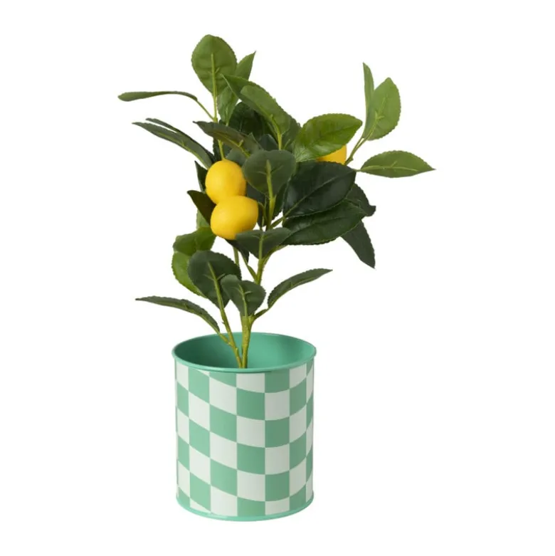 Bloempot geblokt klein - groen - ø12x13 cm