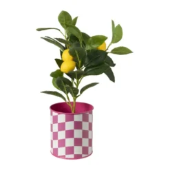 Bloempot geblokt klein - roze - ø12x13 cm