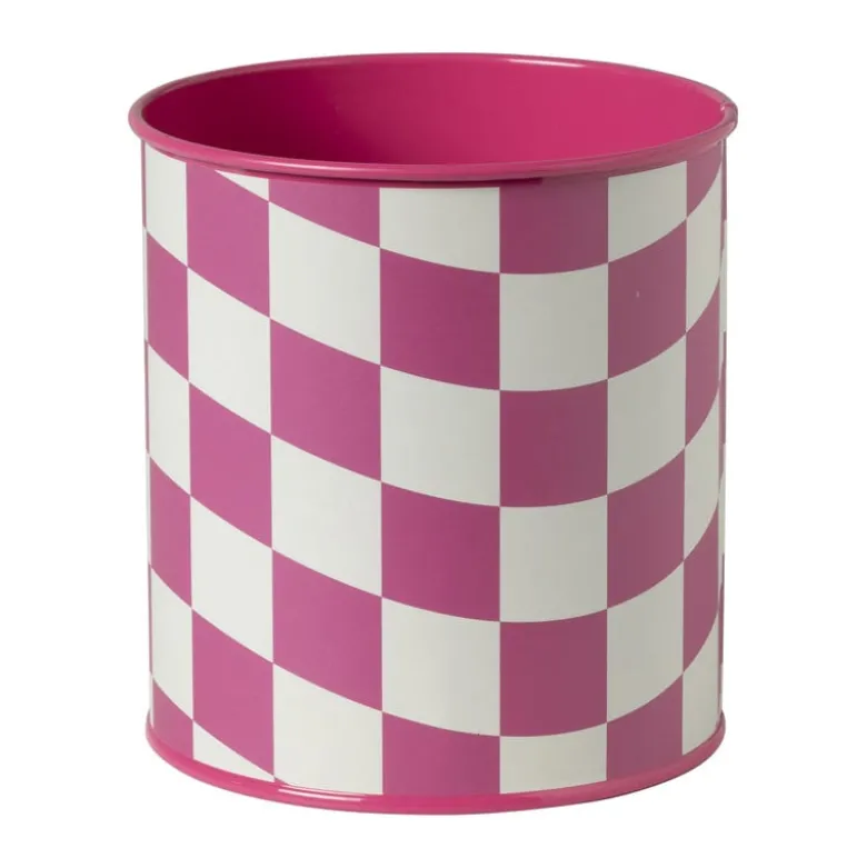 Bloempot geblokt klein - roze - ø12x13 cm