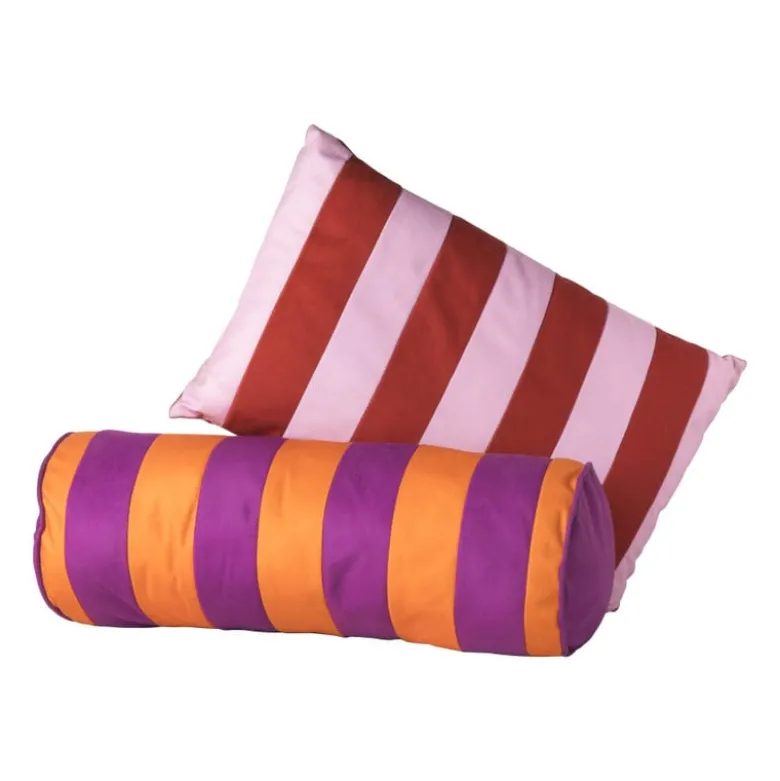 Bolster kussen met strepen - paars/oranje - ø18x45 cm