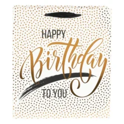 Cadeautasje Happy birthday - gouden stip - 23x26 cm