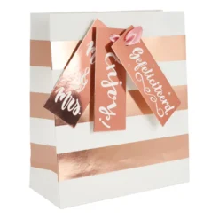 Cadeautasje roségoud - stripes - 18x21 cm