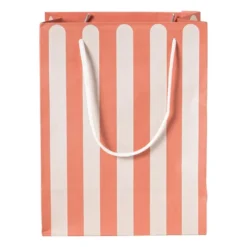 Cadeautasje streep - rood/beige - 22.9x17.5x10 cm