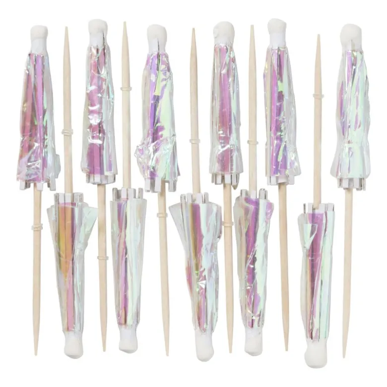 Cocktail parapluutjes iriserend - set van 12