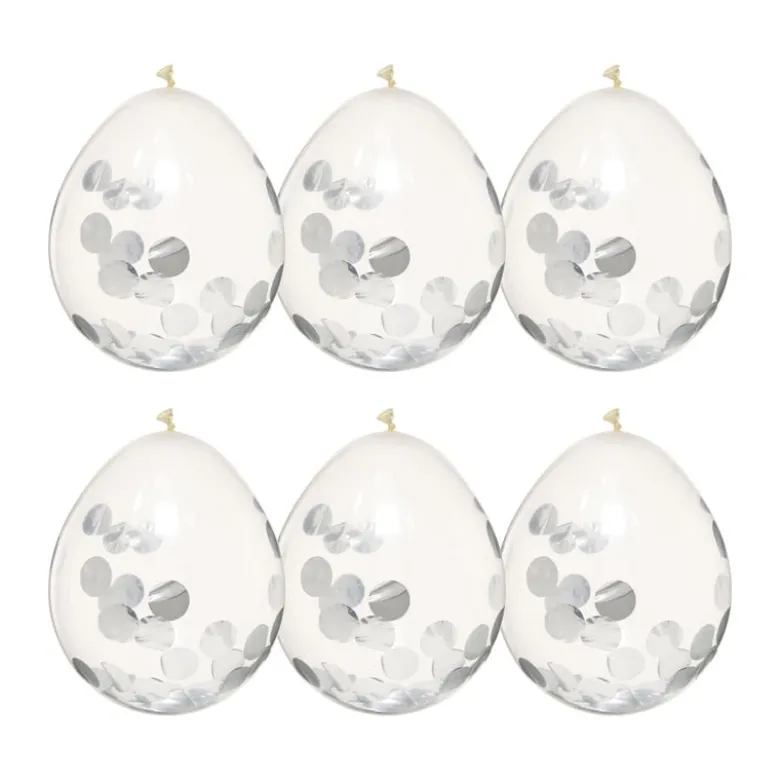 Confetti ballon - zilverkleurig - set van 6