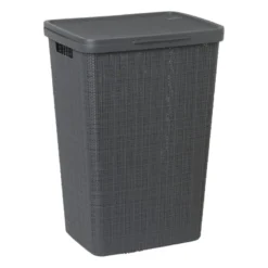 Curver jute wasmand met deksel - 58 liter - grijs
