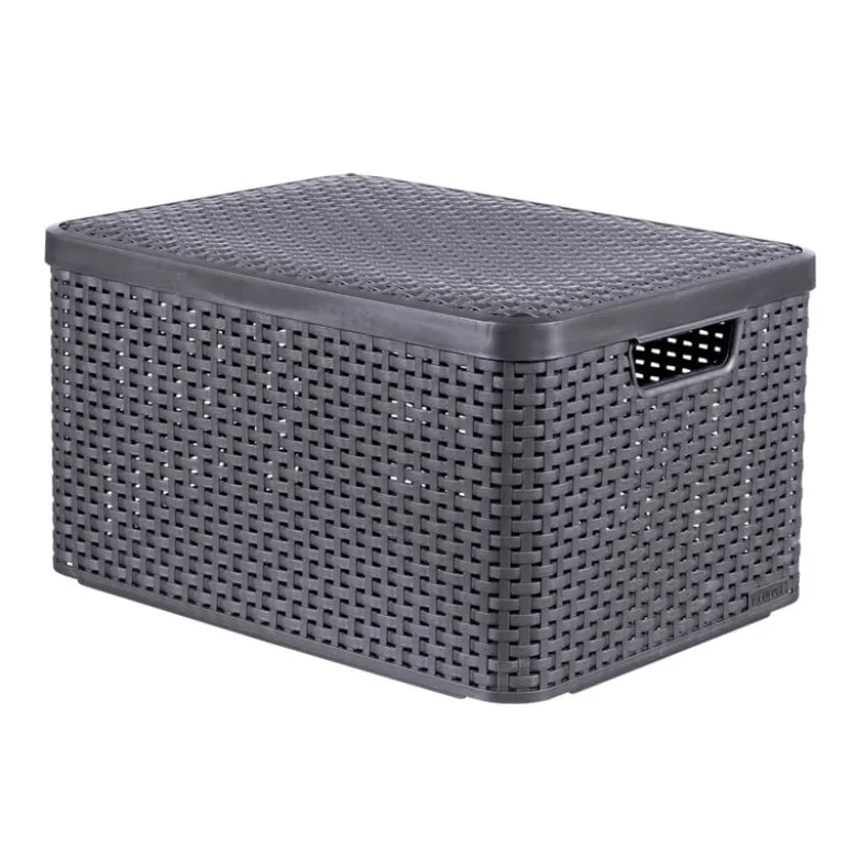 Curver opbergmand met deksel groot - grijs - 33x44.5x24.8 cm