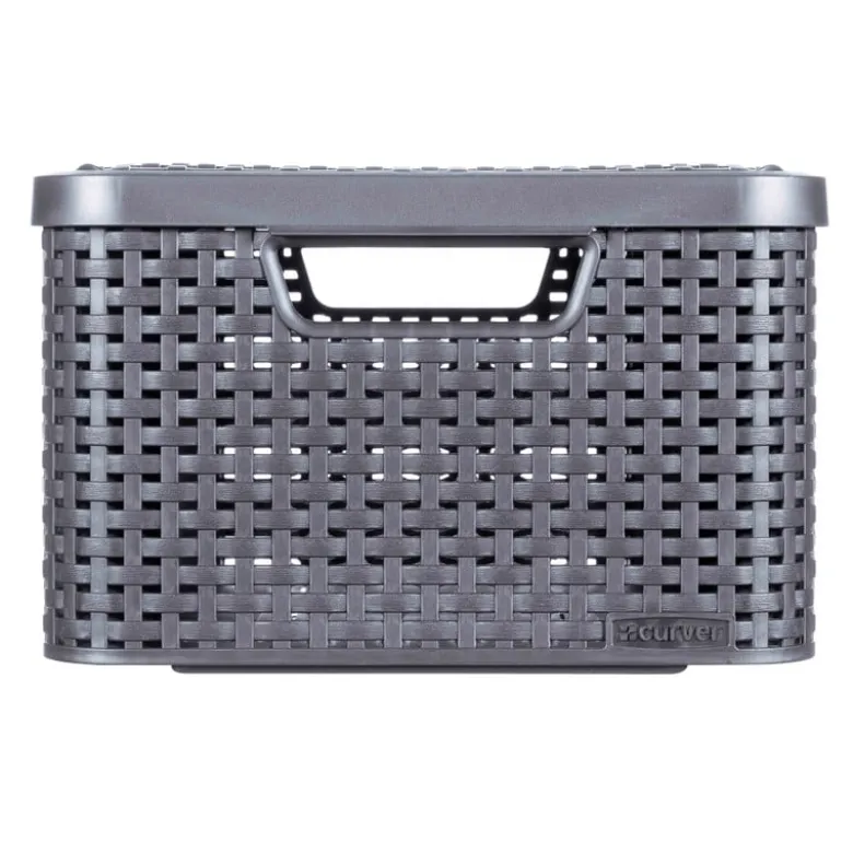 Curver opbergmand met deksel middel - grijs - 28.7x38.6x17 cm