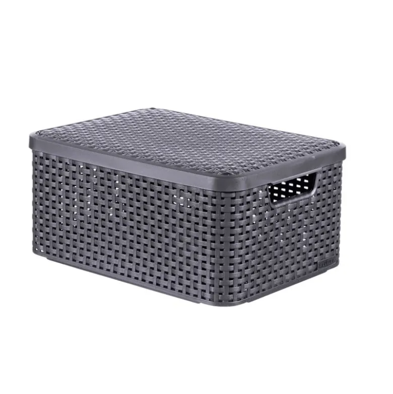Curver opbergmand met deksel middel - grijs - 28.7x38.6x17 cm