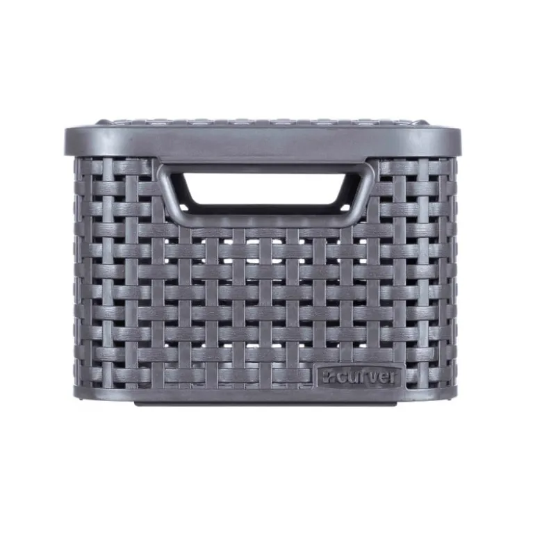 Curver opbergmand met deksel klein - grijs - 19.8x29x14.2 cm