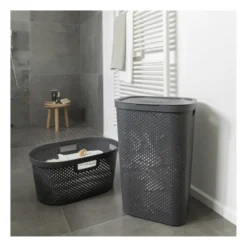 Curver wasmand met deksel Infinity Dots - antraciet - 60 liter