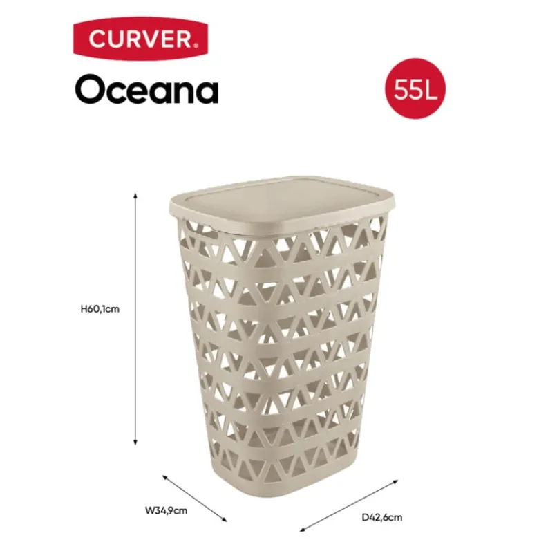 Curver wasmand soft nature met deksel - 55 liter - beige