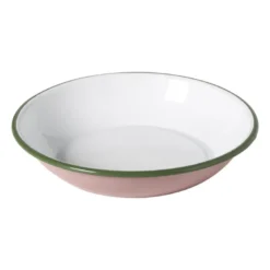 Diep bord emaille - roze/groen - ø21.5x4 cm