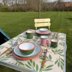 Dinerbord emaille - roze/groen - ø24x3 cm