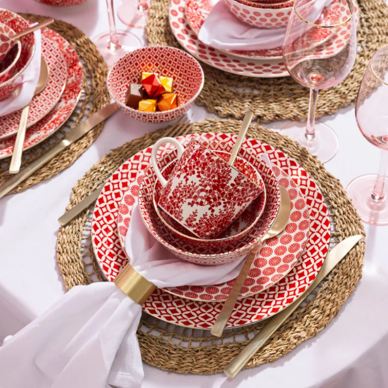 Dinerbord Mirna ruit - rood/wit - ø26.8x2.2 cm