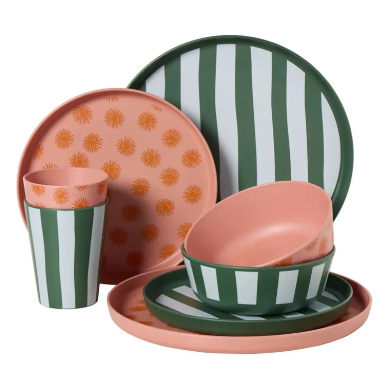 Dinerbord streep - groen/wit - ø26.5x2 cm