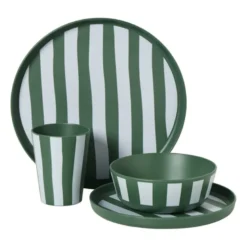 Dinerbord streep - groen/wit - ø26.5x2 cm